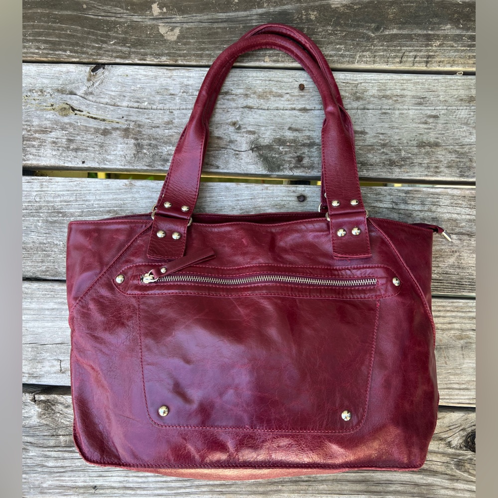 Stylish Burgundy Leather Shoulder Tote - Unbranded